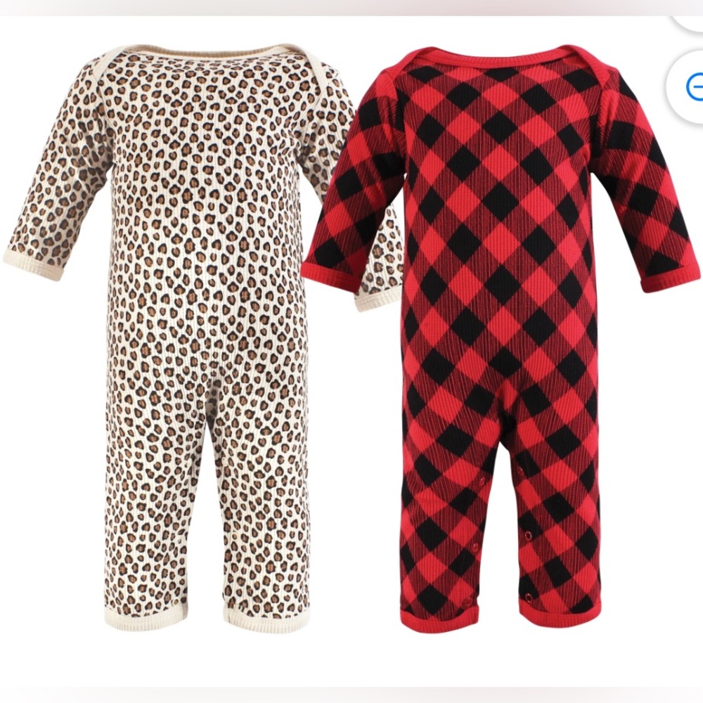 Hudson Baby 2 Piece Baby Girls Thermal 100% Cotton Coveralls Onesie 0-3 Mon NWT